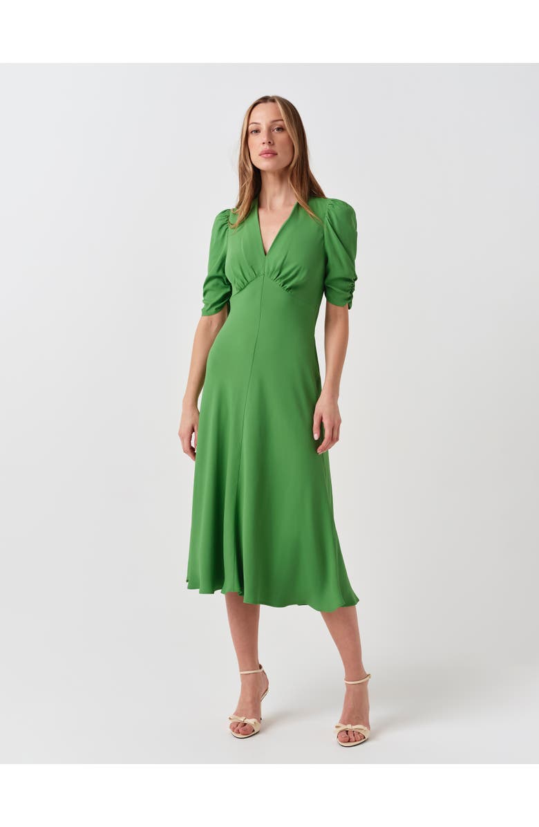 Ghost London Mia Crepe V-Neck Midi Dress, Main, color, Green