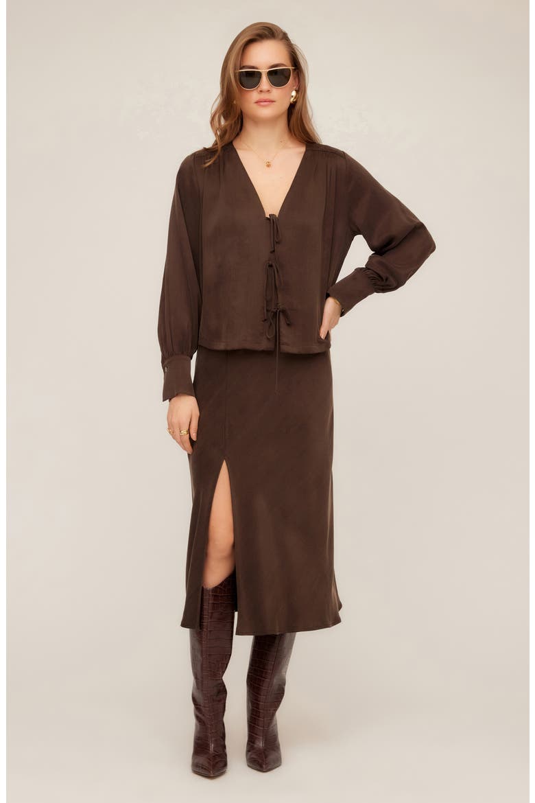 Kayla Tie Front Top, Alternate, color, BROWN