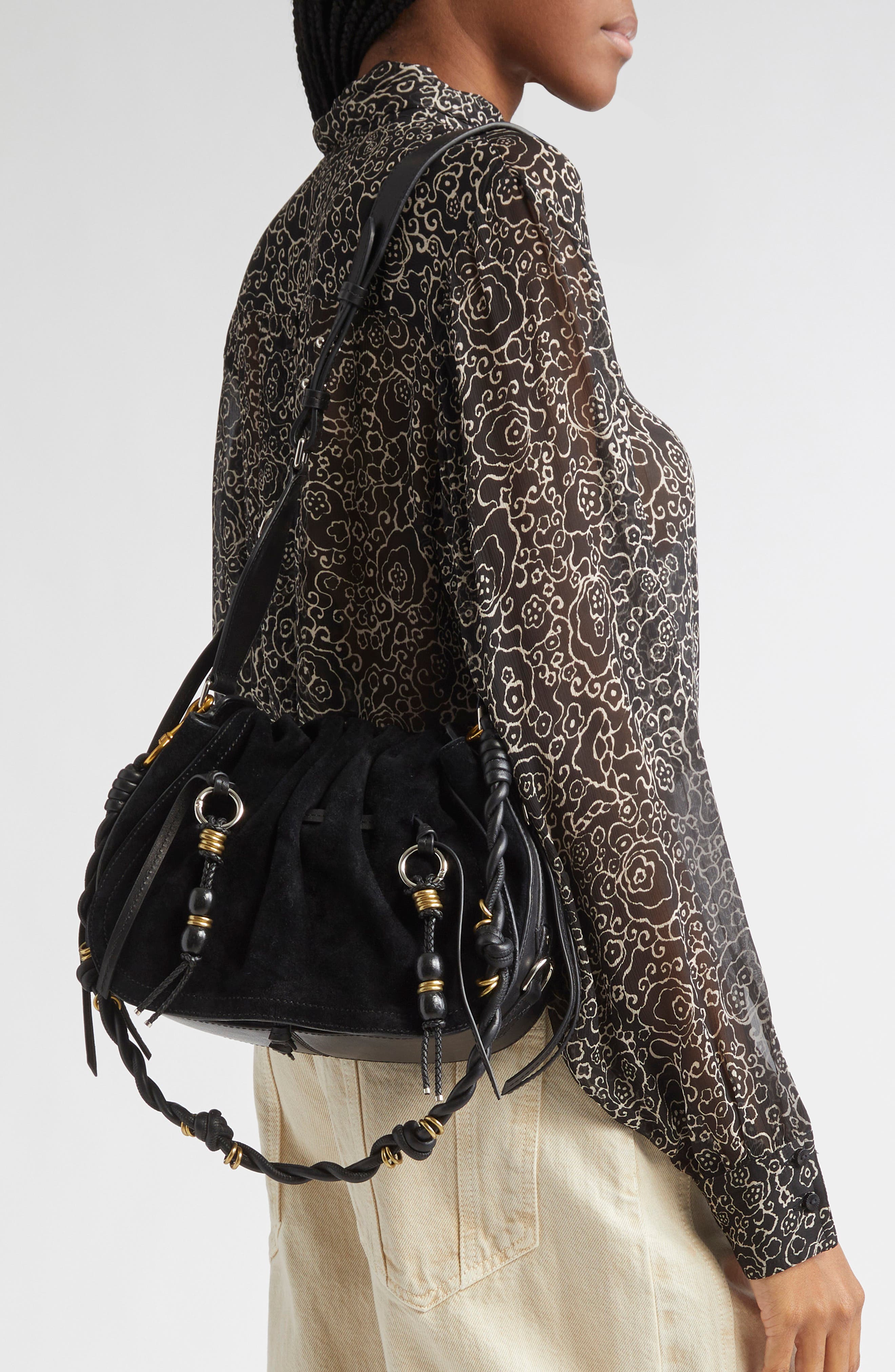 Isabel Marant Bolton Suede Hobo Bag, Alternate, color, Black/ Silver