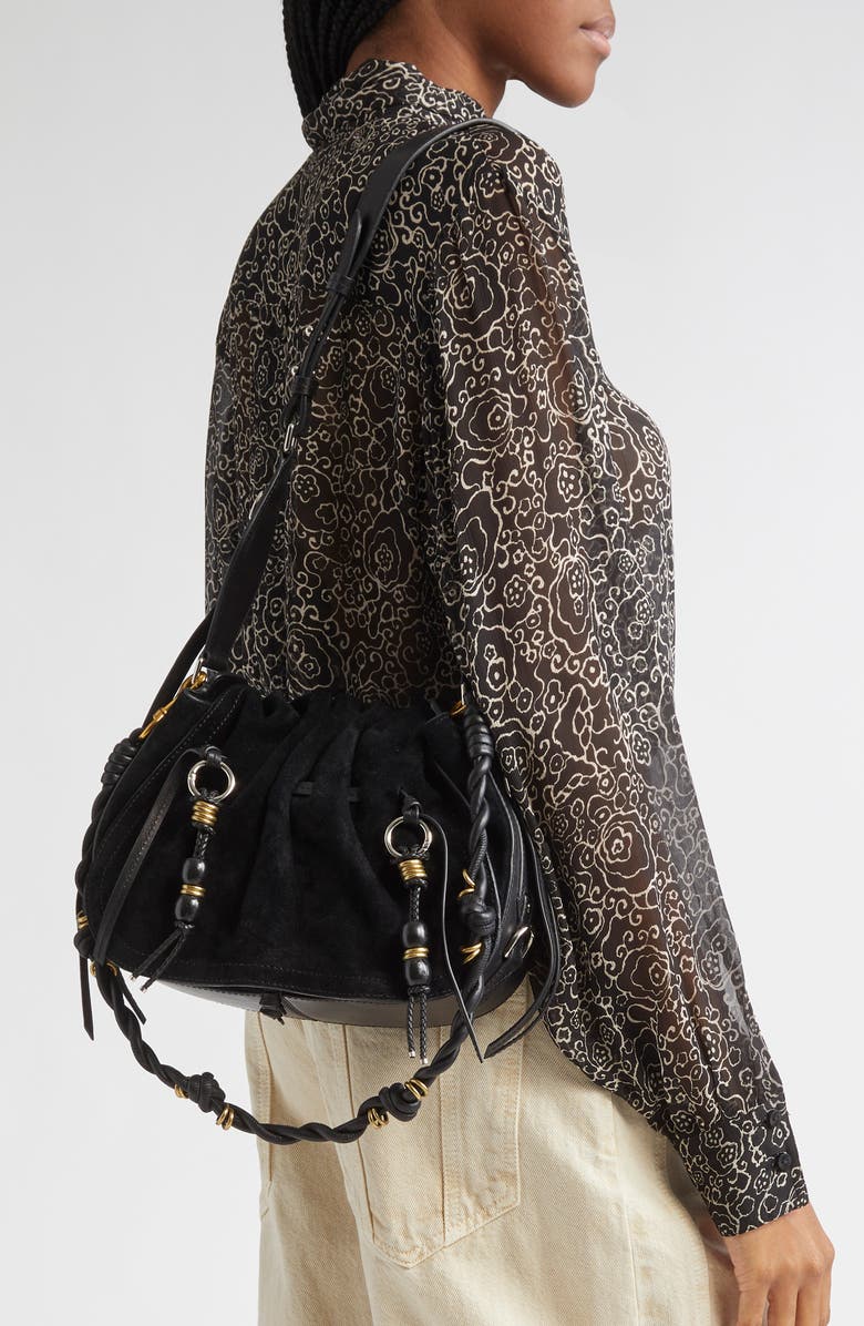 Isabel Marant Bolton Suede Hobo Bag, Alternate, color, Black/ Silver