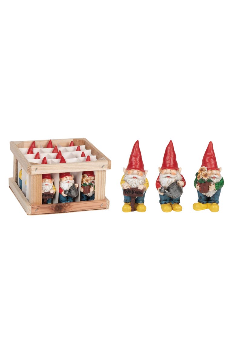 5 in Multicolor Spring Gnome Figurines Set of 12 in Crate Decorative Polyresin Spring Decor, Main, color, Red