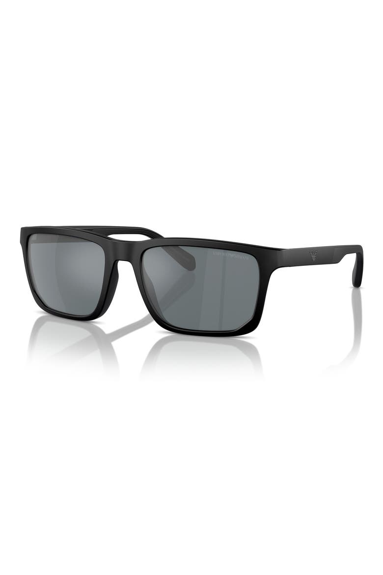 57mm Rectangle Sunglasses, Alternate, color, BLACK / GREY MIRROR BLACK