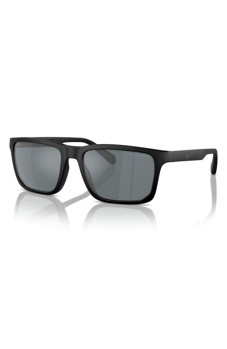 Emporio Armani 57mm Rectangle Sunglasses, Alternate, color, Black / Grey Mirror Black