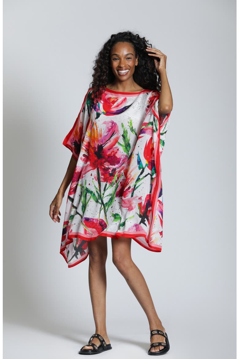 Floral Print Caftan Dress, Alternate, color, RED
