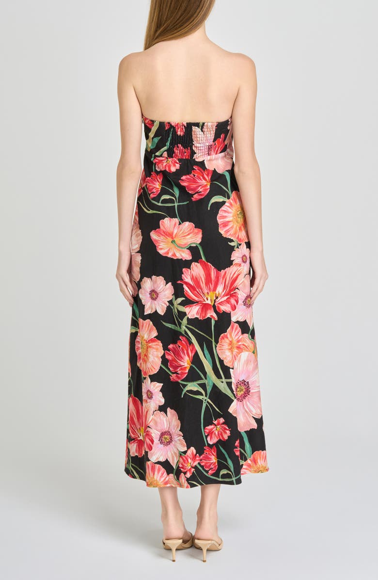 WAYF All Yours Floral Strapless Midi Dress, Alternate, color, Black Poppies