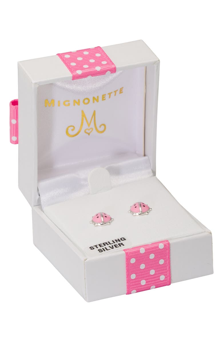 Mignonette Ladybug Sterling Silver & Enamel Earrings, Alternate, color, Silver