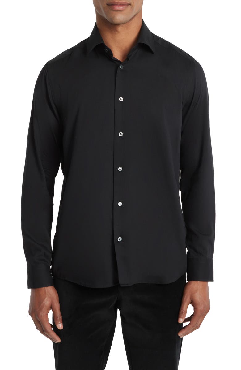 Jack Victor Aurelio Cotton & Silk Blend Dress Shirt, Main, color, Black