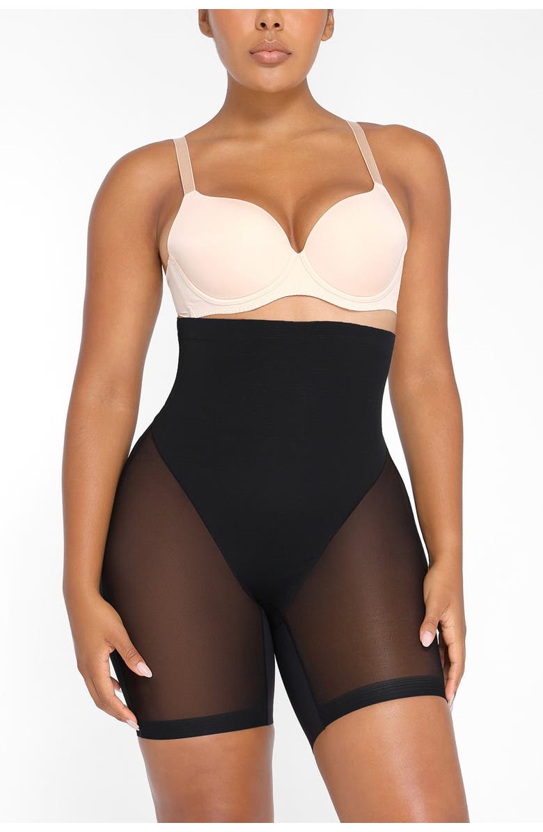 Shapellx Mesh Smooth Tummy Control Butt-Lifting Shorts, Alternate, color, Onyx Black