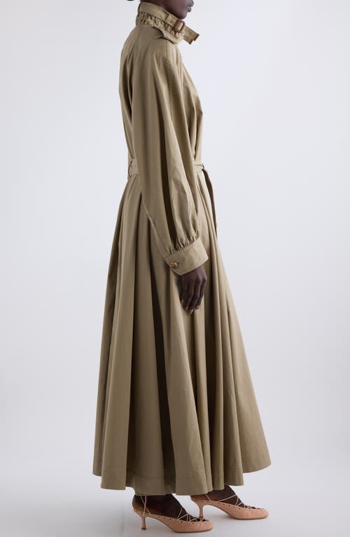 Chloé Long Trench Coat With Stand-up Collar In Cotton Gabardine In Soften Brown