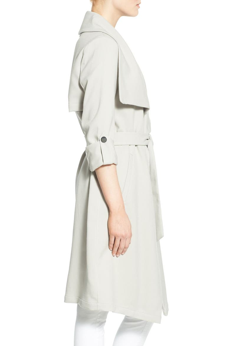 Roll Sleeve Drape Front Long Trench Coat, Alternate, color, PEBBLE