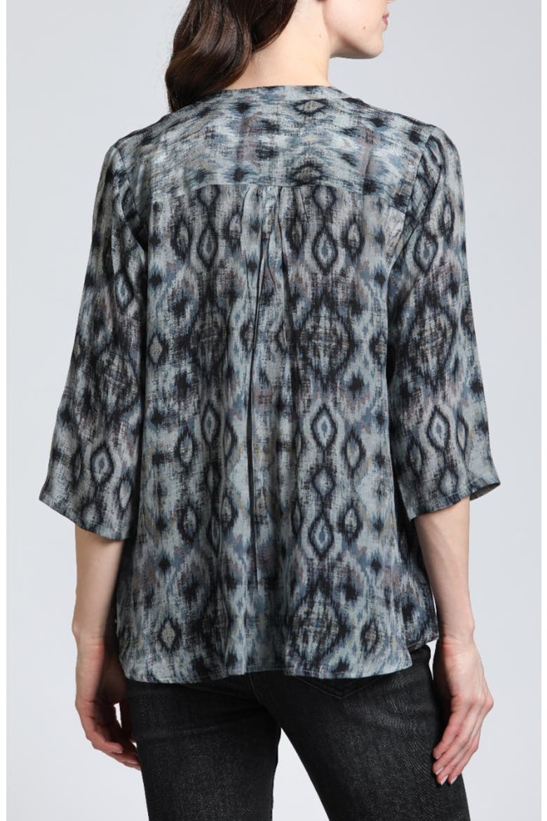 Print Tassel Split Neck Chiffon Top, Alternate, color, BLACK/GREY MULTI