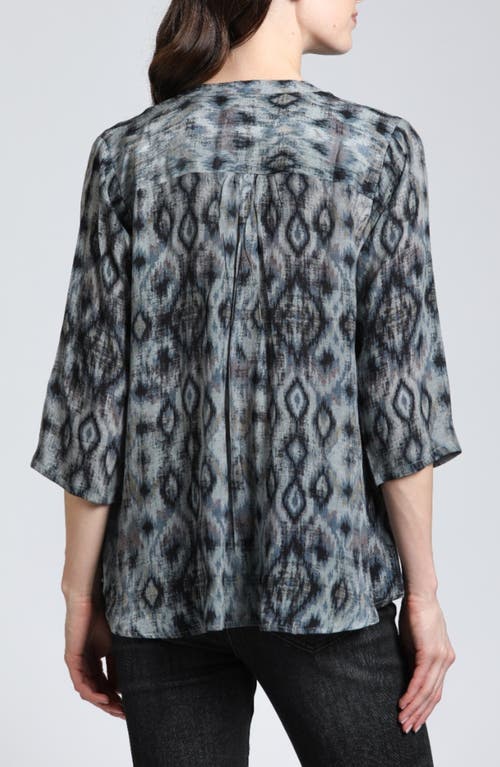 Apny Print Tassel Split Neck Chiffon Top In Black/grey Multi