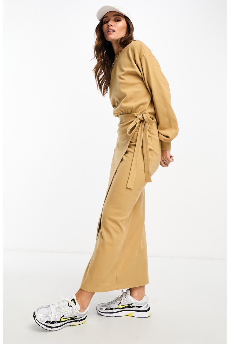 Long Sleeve Wrap Dress, Main, color, CAMEL
