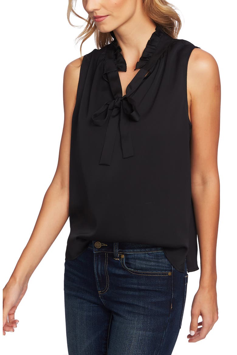 Ruffle Tie Neck Sleeveless Blouse, Main, color, RICH BLACK