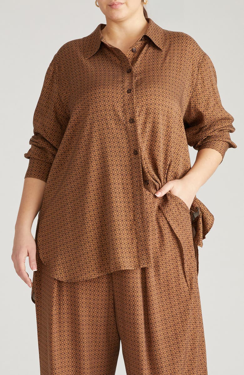 Universal Standard Cooling Oversize Button-Up Shirt, Main, color, Brown Hacienda Print