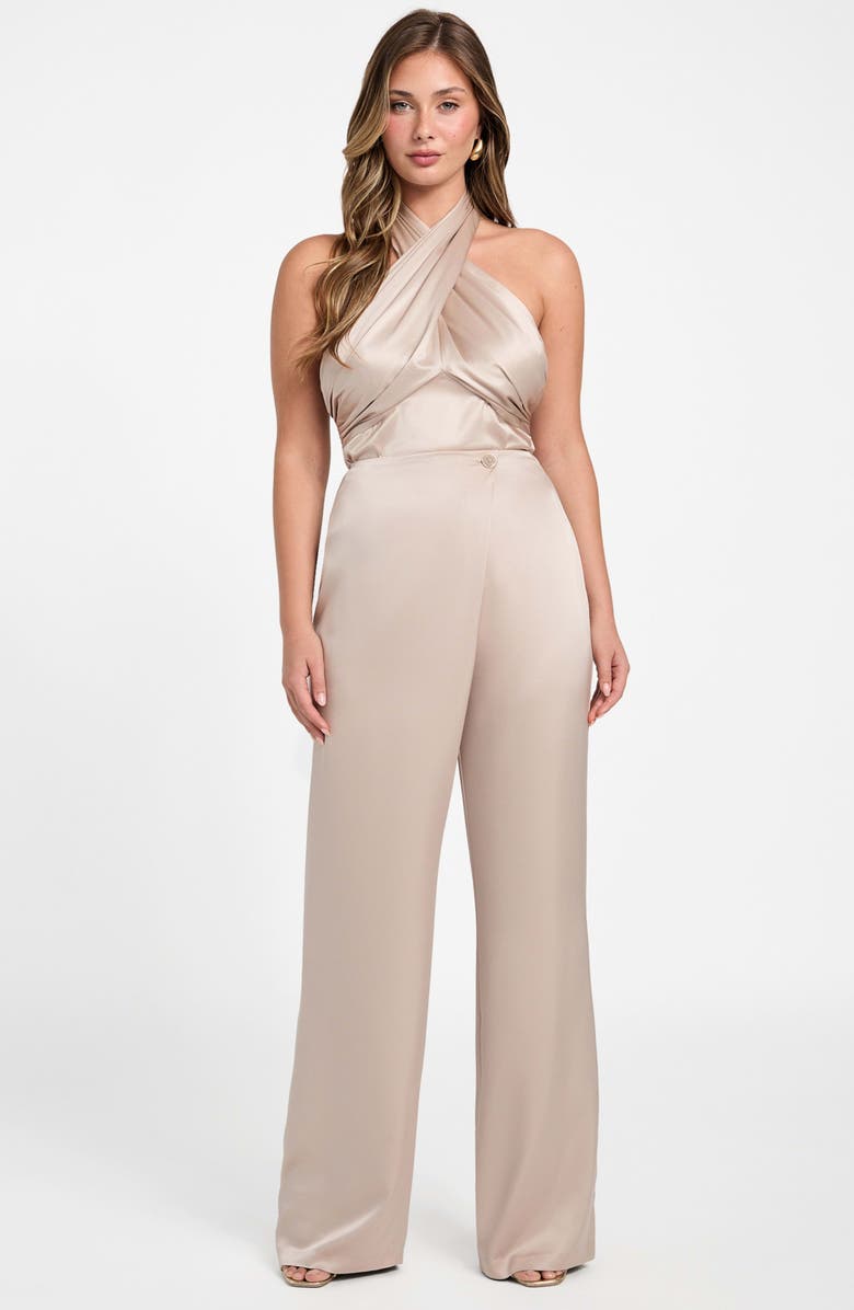 Marciano Aretha Overlap Wide Leg Satin Pants, Alternate, color, Velvet Taupe