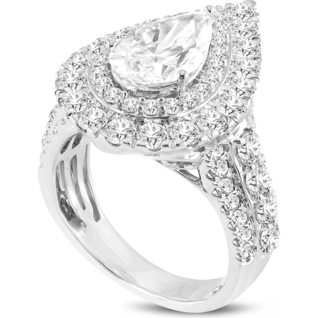 Luvmyjewelry Augusta 14k White Gold Pear Lab Grown Diamond Halo Engagement Ring In 14k White Gold