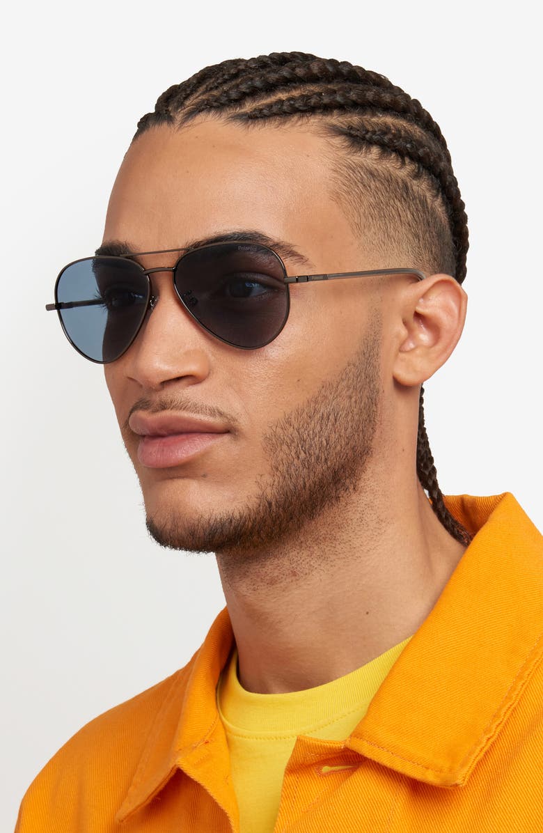 Polaroid 59mm Polarized Pilot Sunglasses, Alternate, color, Dark Ruthenium/ Blue Polar