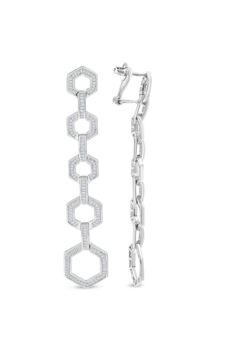 3.80Ct TW 18k Gold 2 3/4" Dangle Hexagon Baguette Diamond Dangle Earrings, Alternate, color, 18k White Gold