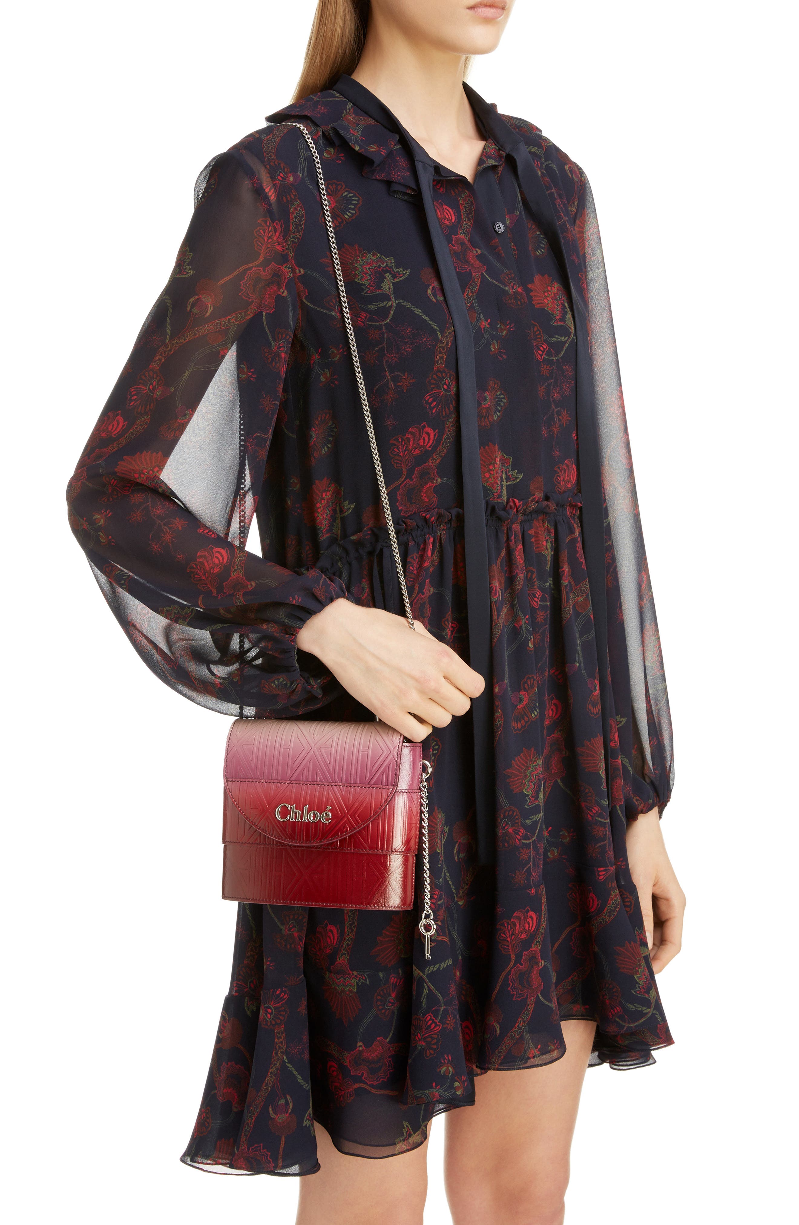 Chloé Aby Lock Monogram Embossed Leather Crossbody Bag, Alternate, color, 