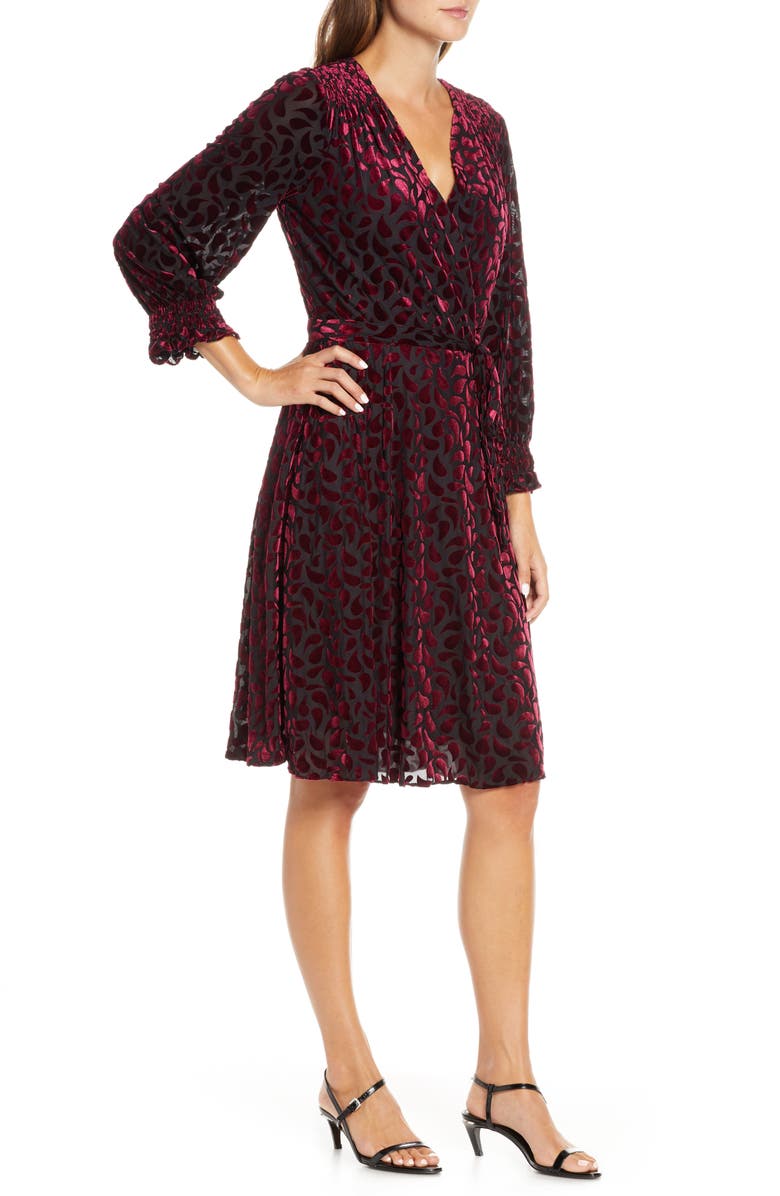Maison Tara Velvet Burnout Long Sleeve Faux Wrap Dress, Alternate, color, 
