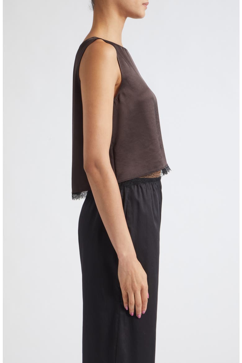 Barb Lace Trim Sleeveless Satin Top, Alternate, color, CHOCOLATE