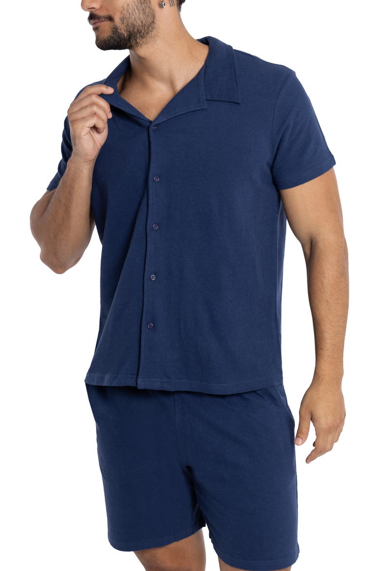 Relaxed Cotton & Hemp Button-Down Polo, Alternate, color, MIDNIGHT BLUE