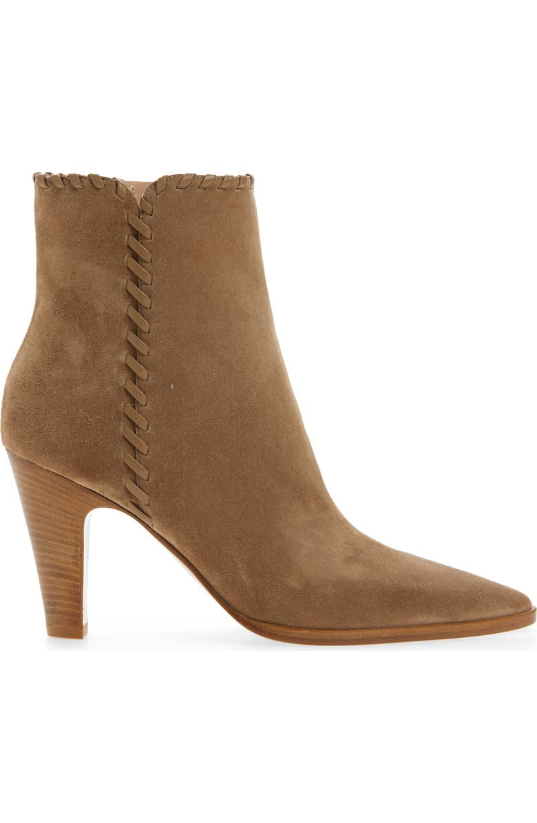 Gianvito Rossi Whipstitch Pointed Toe Bootie, Alternate, color, Camel