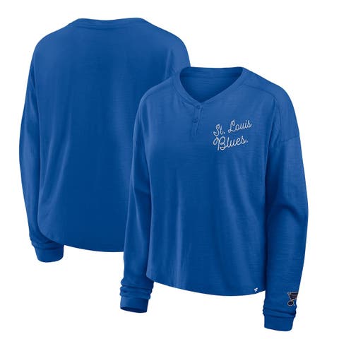 Women's Fanatics Blue St. Louis Blues Oversized All Out Effort Long Sleeve Henley T-Shirt