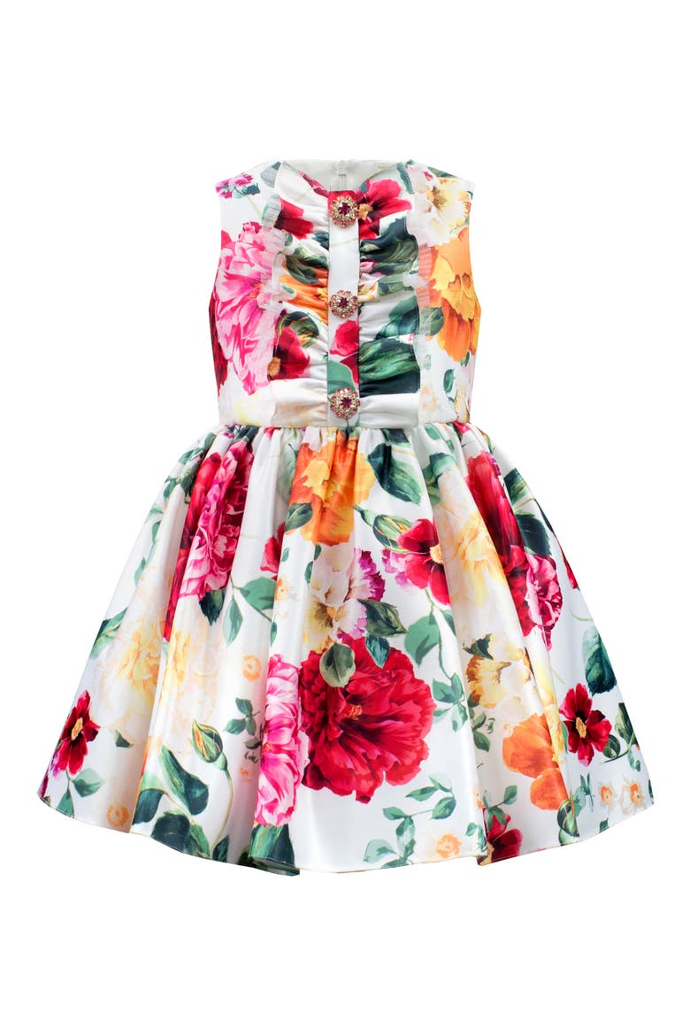 Frill Front Satin Party Dress, Main, color, IVORY