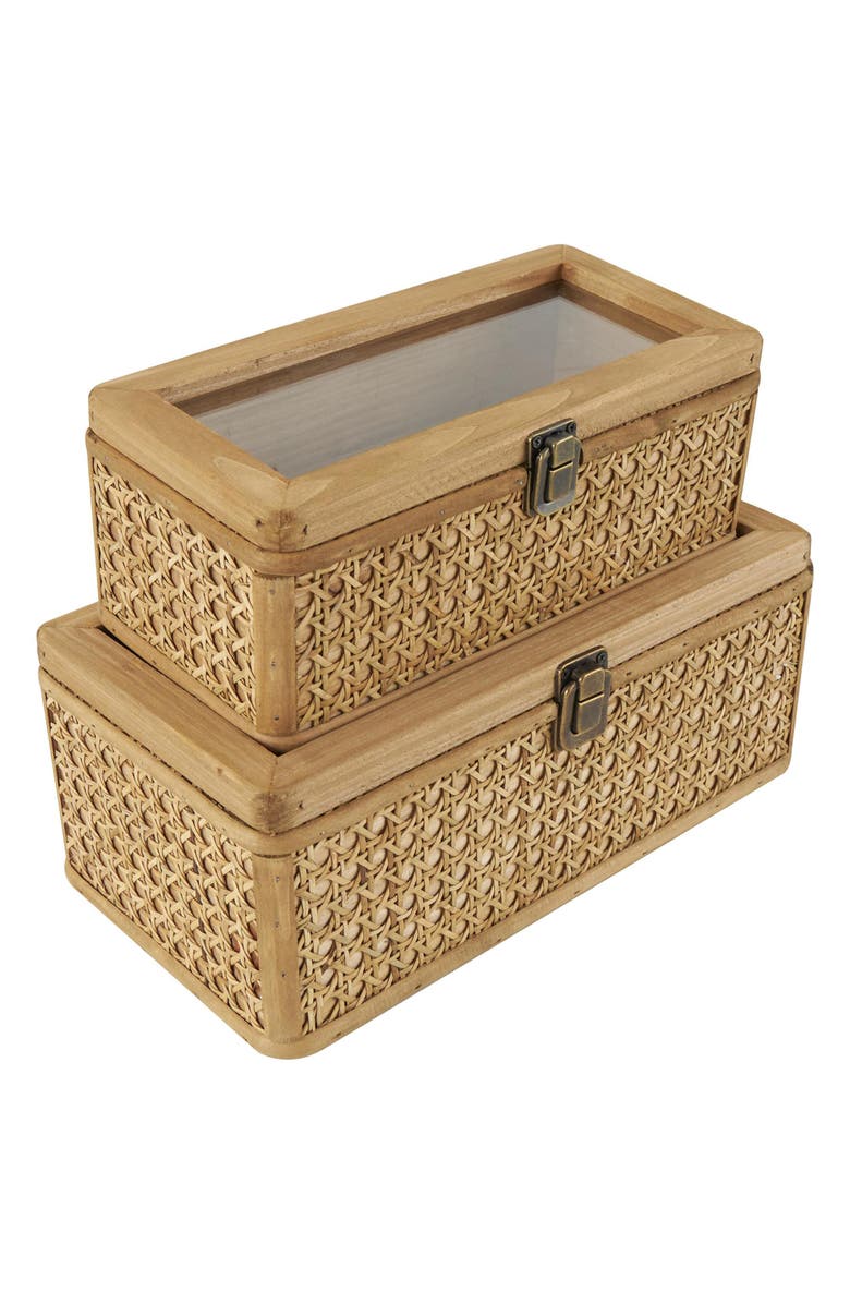 UMA Set of 2 Natural Rattan Boxes, Alternate, color, Brown