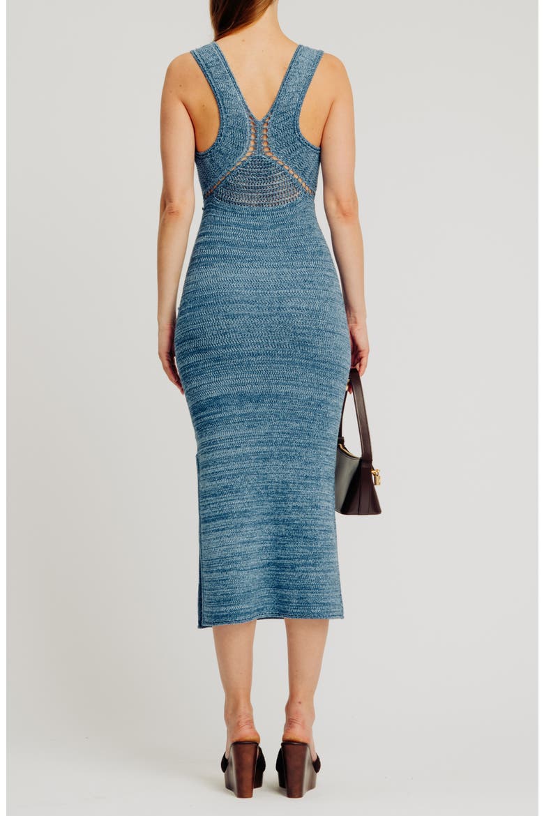 Melanie Crochet Body-Con Midi Dress, Alternate, color, DENIM BLUE/ SKY BLUE