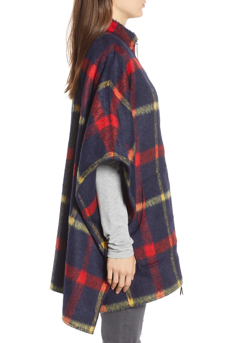 Blanket Plaid Cape, Alternate, color, NAVY COMBO