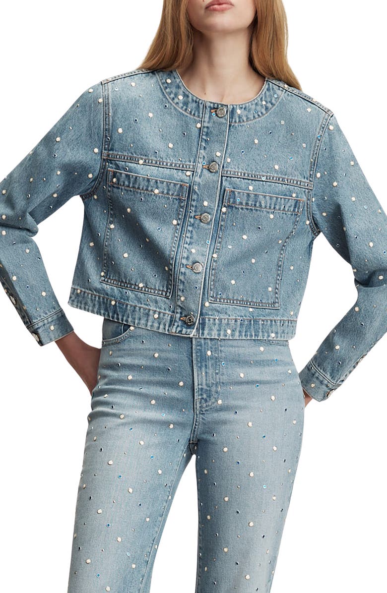 Veronica Beard Lowry Embellished Studded Denim Jacket, Main, color, Amethyst Frost
