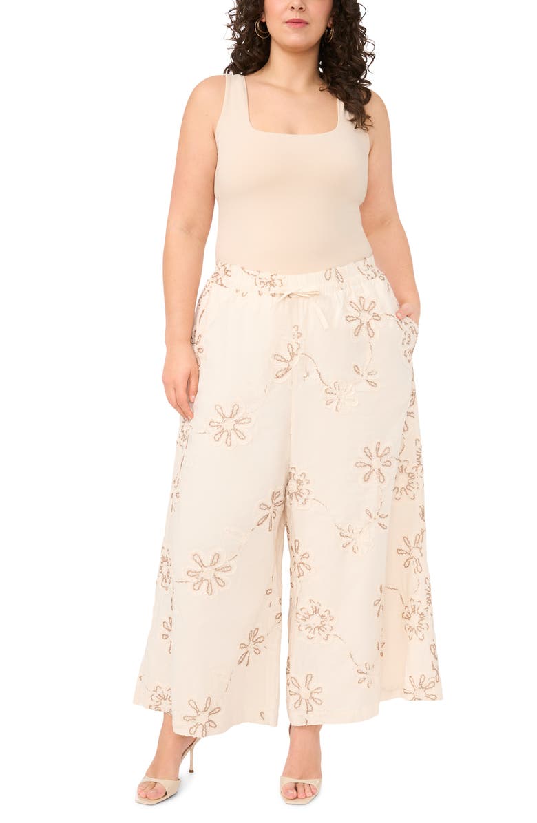 Vince Camuto Elastic Waist Wide Leg Crop Pants, Alternate, color, New Ivory