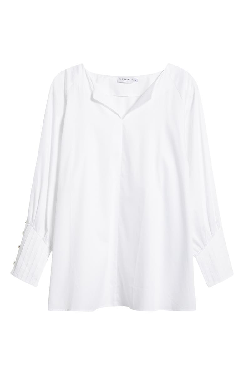 HARSHMAN Cerys Split Neck Pleated Cuff Cotton Top, Alternate, color, 