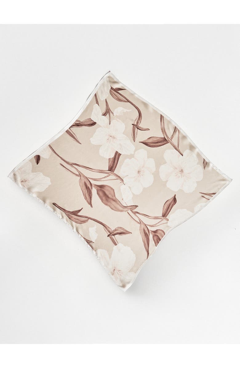 Misook Floral Print Silk Scarf, Main, color, Biscotti/Charmeuse/White