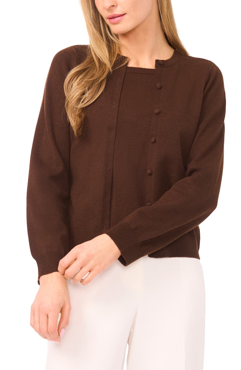 Halogen<sup>®</sup> Attached Tank Cardigan Sweater, Main, color, Sweet Brown