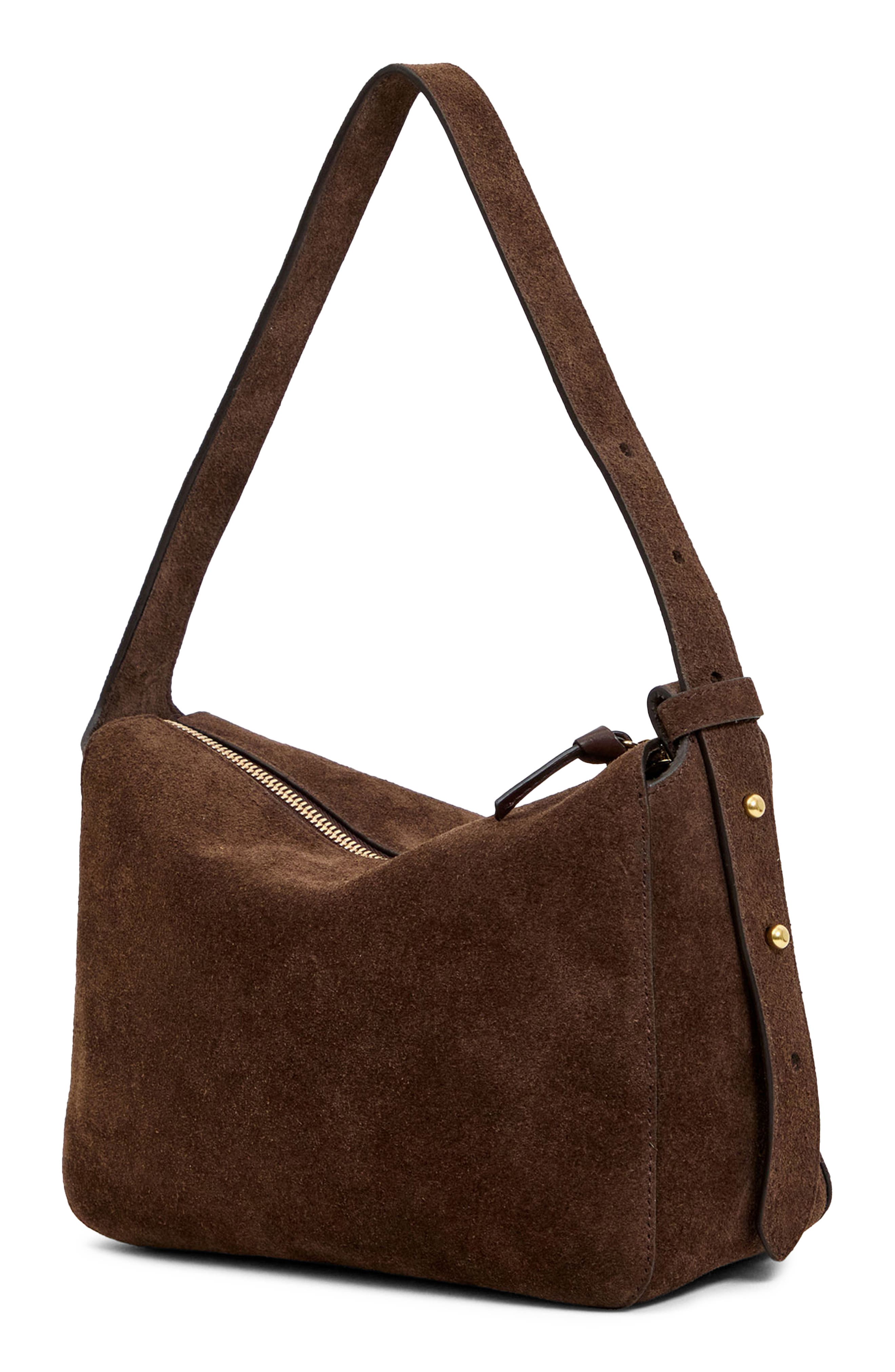 Clare V. Fleurine Suede Shoulder Bag, Alternate, color, Chocolate