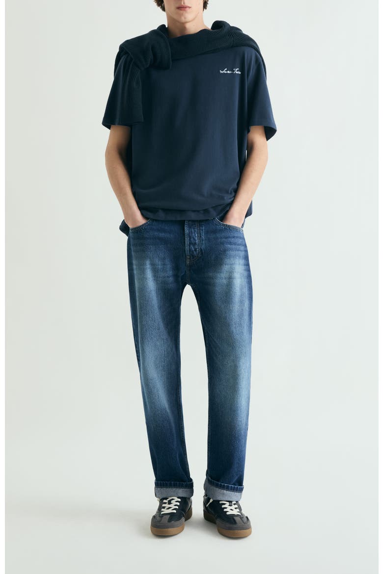 Contrasting Embroidered T-Shirt Relaxed, Alternate, color, Navy
