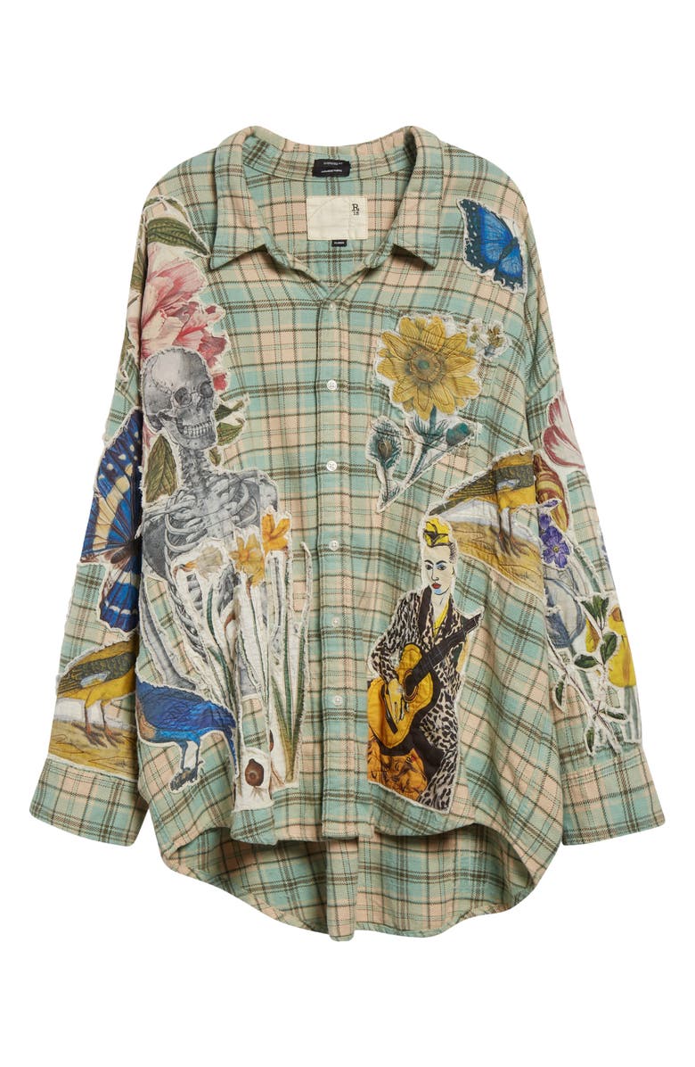 R13 Drop Neck Floral Patch Plaid Button-Up Shirt, Alternate, color, 