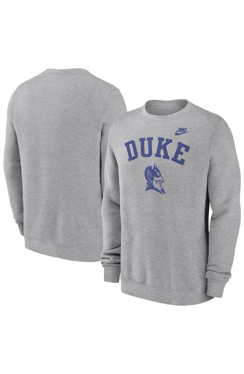 Nike Men's Nike Heather Gray Duke Blue Devils Legacy Classic Tackle Twill Embroidered Arch Over Logo Pullover Sweatshirt, Main, color, Heather Gray