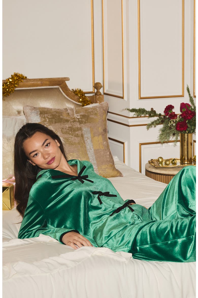 Long Sleeve Notch Collar Pajamas, Alternate, color, EVERGRN