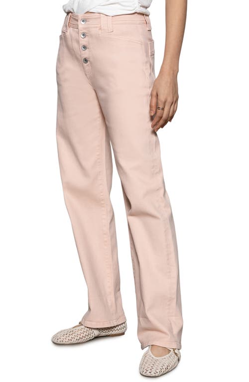 Shop Sanctuary Luna Button Fly High Waist Cuff Straight Leg Jeans In Earth Pink