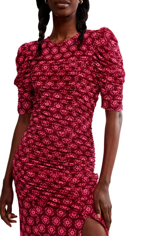 Shop Free People Briella Floral Side Slit Dress In Fuchsia Combo