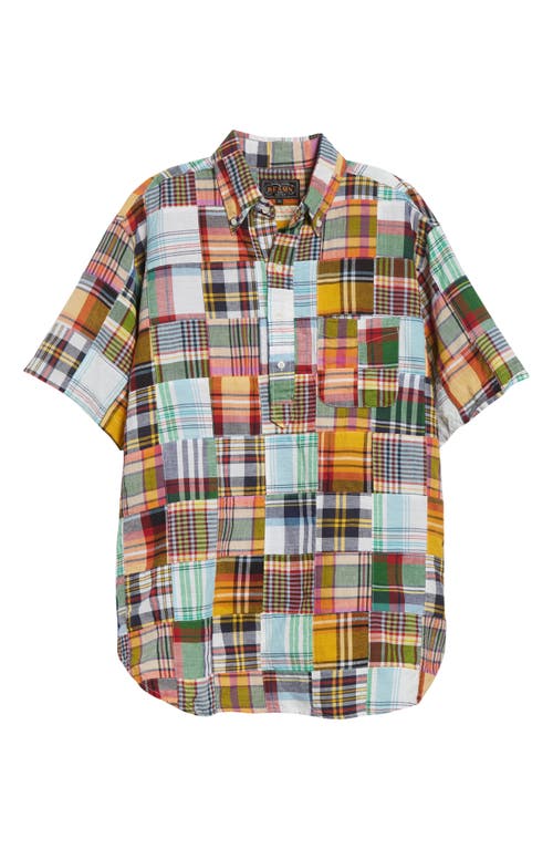 Beams Patchwork Plaid Short Sleeve Button-down Popover Shirt In Multi