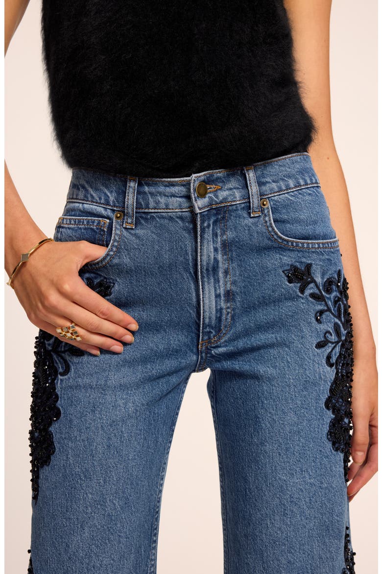 Lea Beaded Cropped Straight Leg Jeans, Alternate, color, MID CERULEAN
