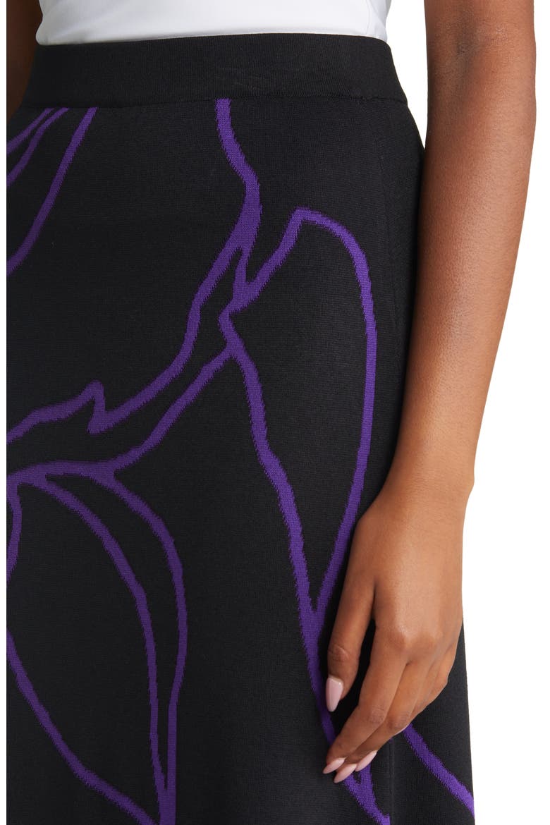 Abstract Floral Print A-Line Midi Skirt, Alternate, color, BLACK/ VALIENT PURPLE