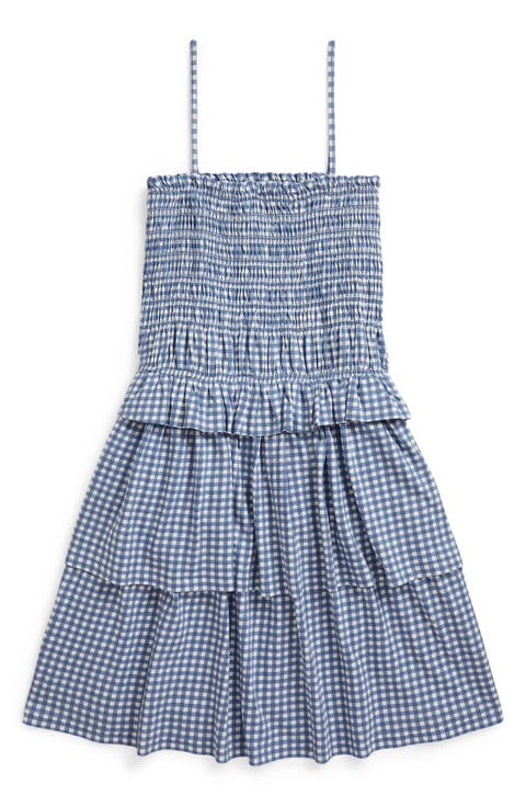 Kids' Gingham Smocked Bodice Tiered Cotton Sundress (Big Kid)