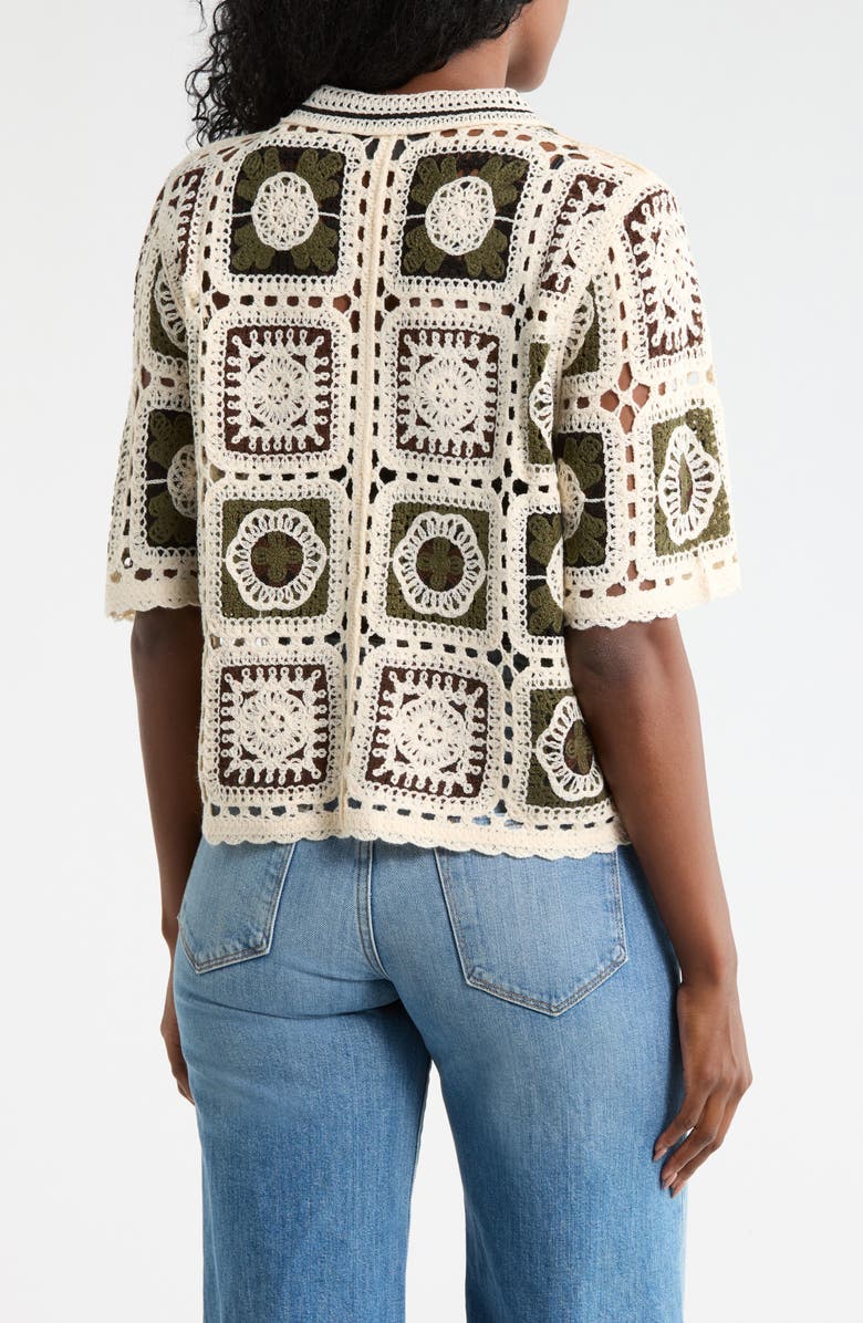 Forgotten Grace Open Knit Square Short Sleeve Cardigan, Alternate, color, Natural/ Black